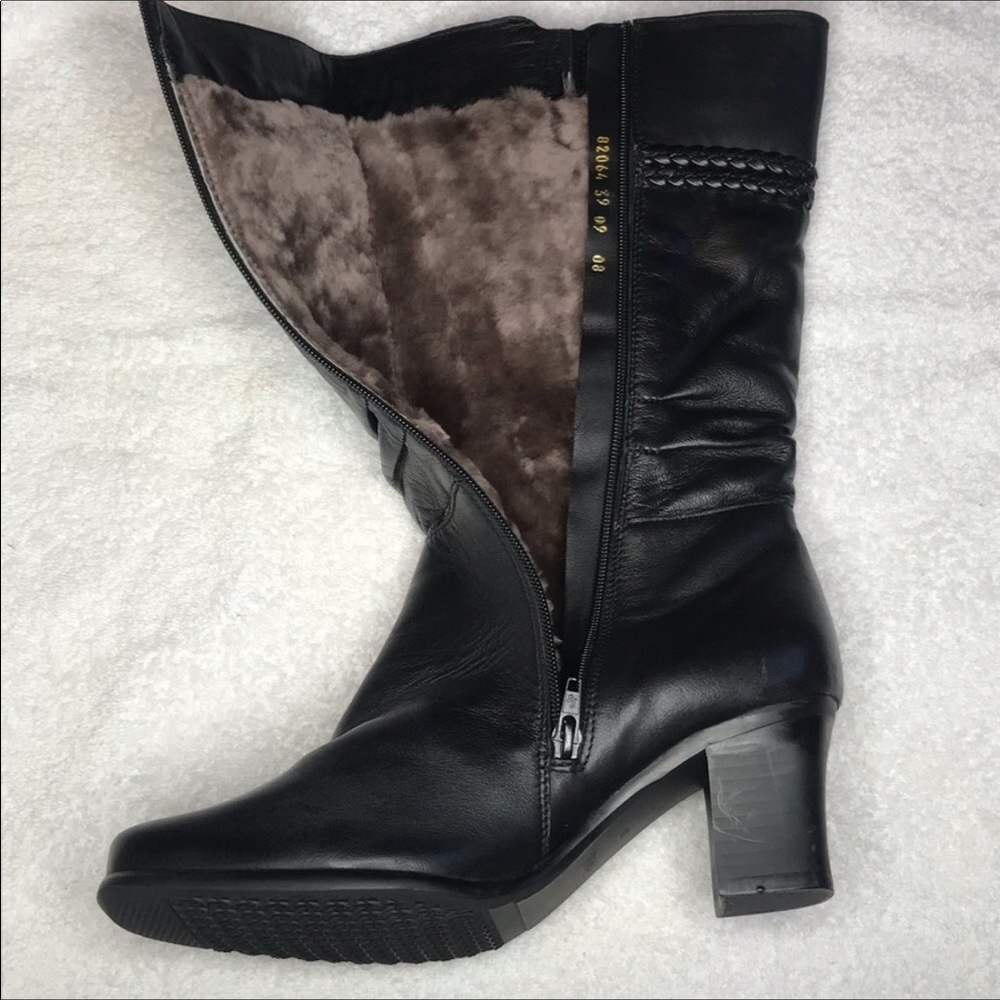 Black Leather Boots with heel - Mid Calf with fur SOLD